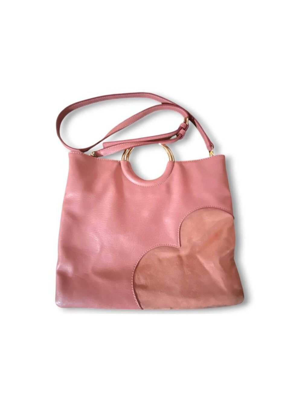 Lauren Conrad Ring Handbag Purse Crossbody Clutch Faux Leather Blush Pink/Salmon